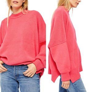 Free People Oversized Coral Pink Ribbed Pullover Sweater